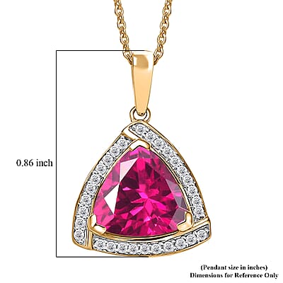 D'Joy Lab Grown Pink Sapphire and Moissanite 4.00 ctw Pendant Necklace in 18K Vermeil Yellow Gold Over Sterling Silver 20 Inches