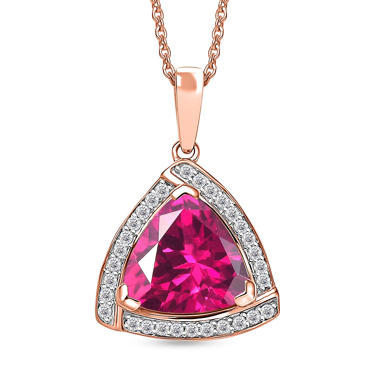 D'Joy Lab Grown Pink Sapphire and Moissanite 4.00 ctw Pendant Necklace in 18K Vermeil Rose Gold Over Sterling Silver 20 Inches