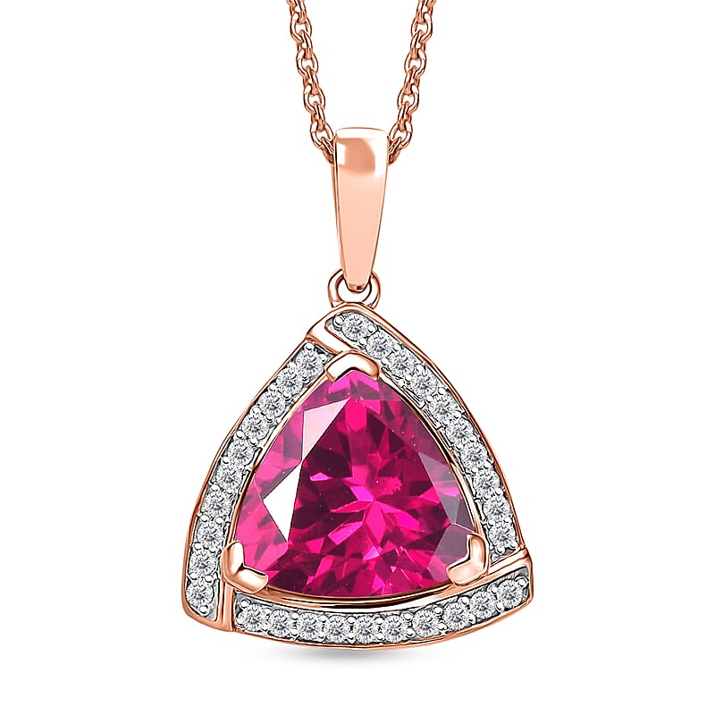 D'Joy Lab Grown Pink Sapphire and Moissanite 4.00 ctw Pendant Necklace in 18K Vermeil Rose Gold Over Sterling Silver 20 Inches