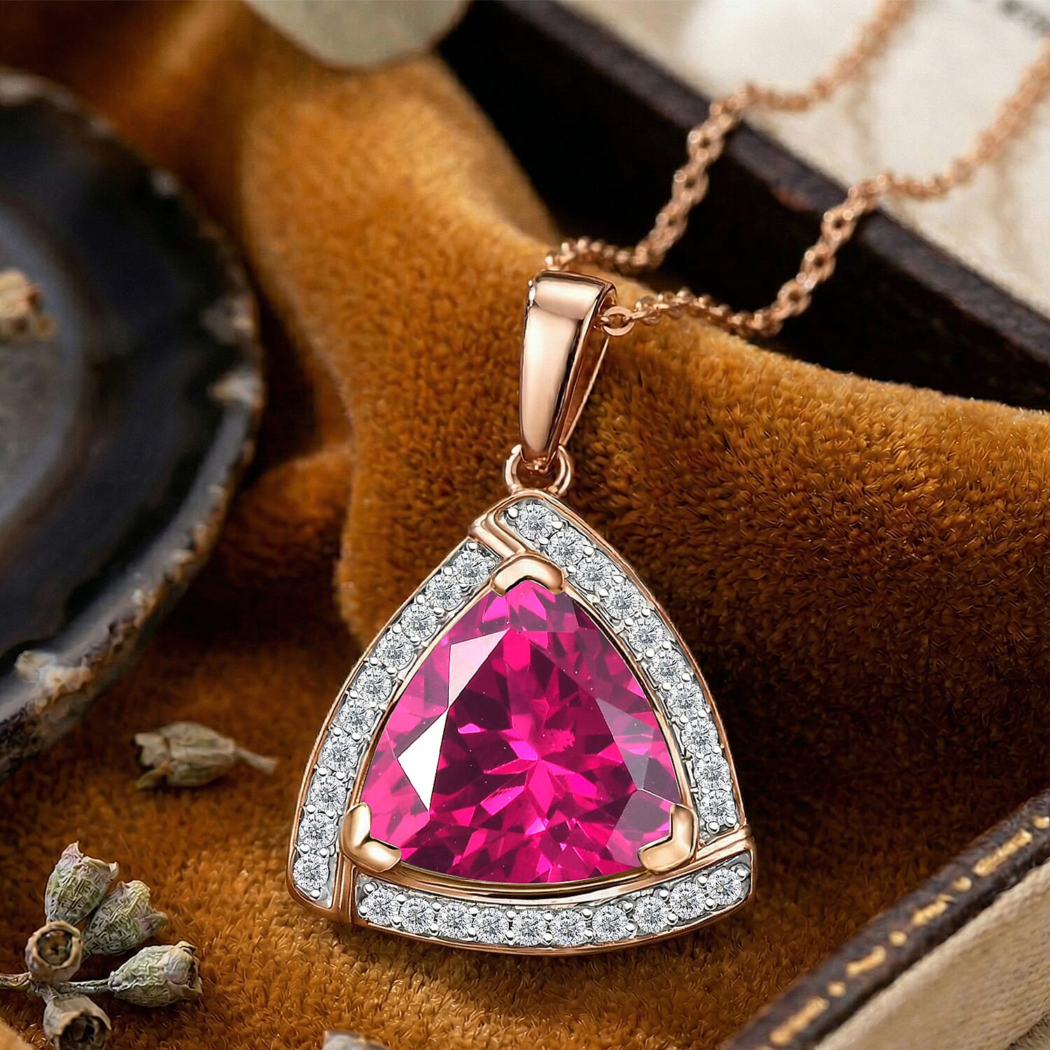 D'Joy Lab Grown Pink Sapphire and Moissanite 4.00 ctw Pendant Necklace in 18K Vermeil Rose Gold Over Sterling Silver 20 Inches