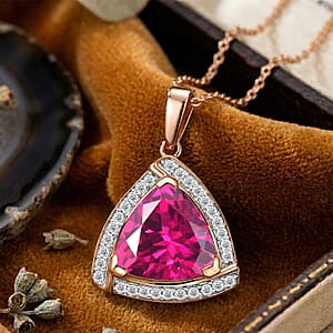 D'Joy Lab Grown Pink Sapphire and Moissanite 4.00 ctw Pendant Necklace in 18K Vermeil Rose Gold Over Sterling Silver 20 Inches
