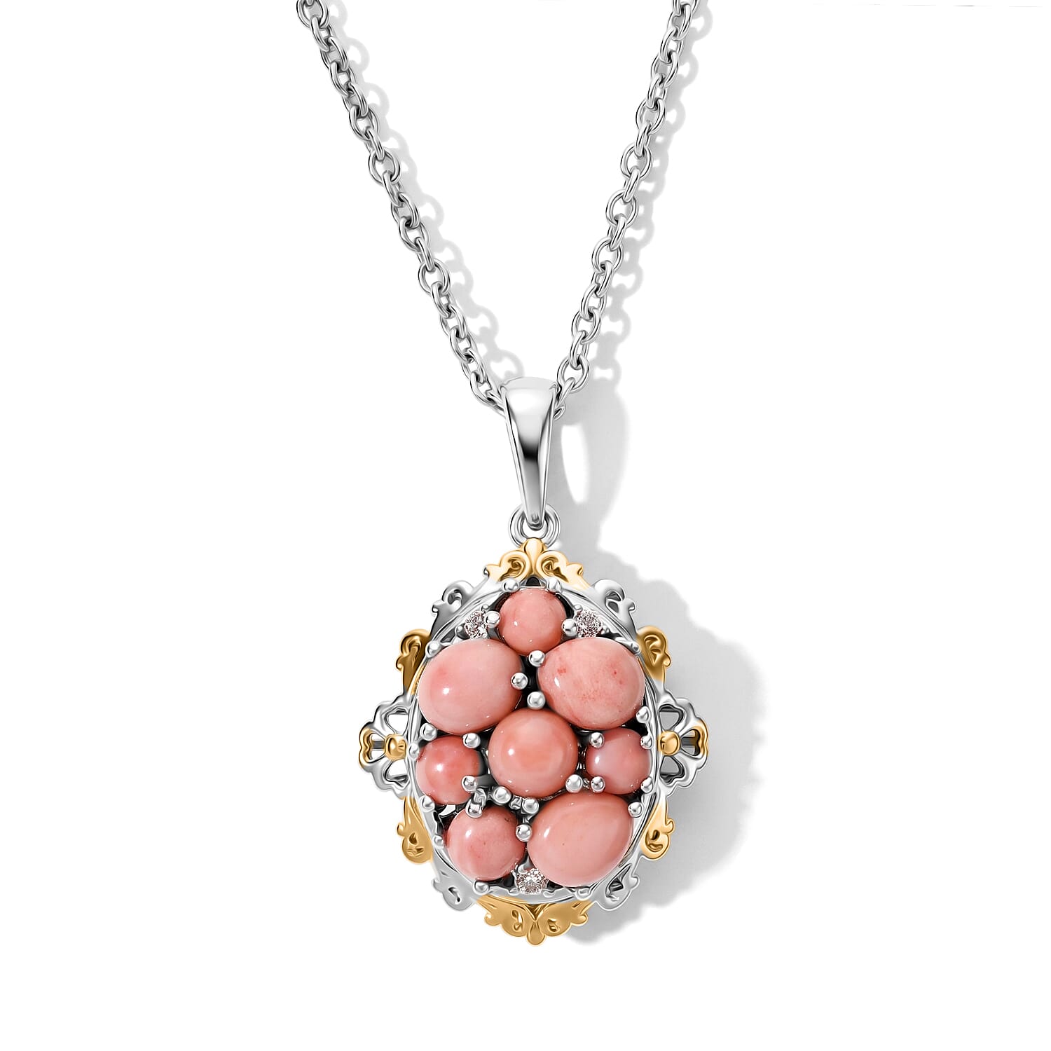 EverTrue Oregon Peach Opal 1.65 ctw Pendant in Platinum Bond with Stainless Steel Necklace 20 Inches