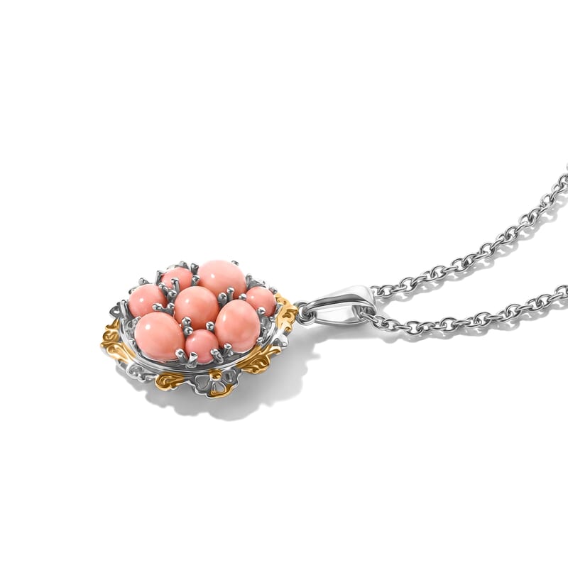 EverTrue Oregon Peach Opal 1.65 ctw Pendant in Platinum Bond with Stainless Steel Necklace 20 Inches