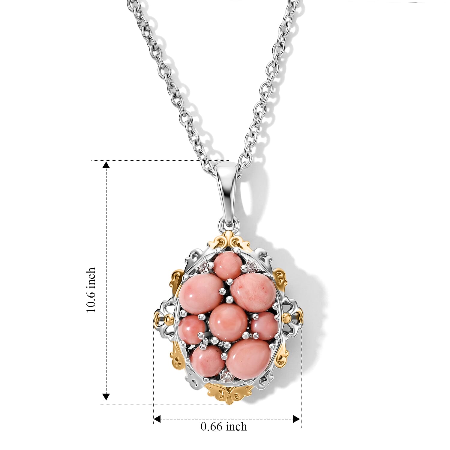 EverTrue Oregon Peach Opal 1.65 ctw Pendant in Platinum Bond with Stainless Steel Necklace 20 Inches