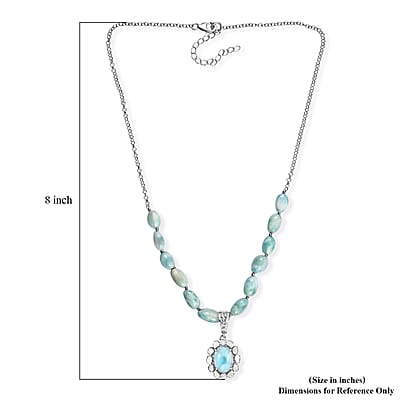 D'Joy AAA Larimar and Diamond 63.00 ctw Ocean Glow Halo Pendant Necklace in Rhodium Over Sterling Silver 20 Inches