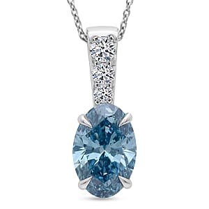 Luxuriant Lab Grown Blue Diamond (IR) and Lab Grown Diamond (VS) Pendant Necklace (20 Inches) in Rhodium Over Sterling Silver 3.00 ctw