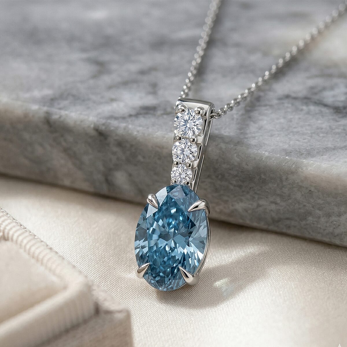 Luxuriant Lab Grown Blue Diamond and Lab Grown Diamond VS 3.00 ctw Pendant Necklace in Rhodium Over Sterling Silver 20 Inches (Ships in 10-12 Days) image number 1