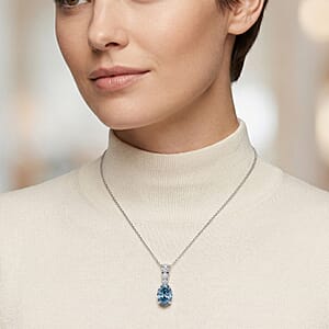 Luxuriant Lab Grown Blue Diamond (IR) and Lab Grown Diamond (VS) Pendant Necklace (20 Inches) in Rhodium Over Sterling Silver 3.00 ctw