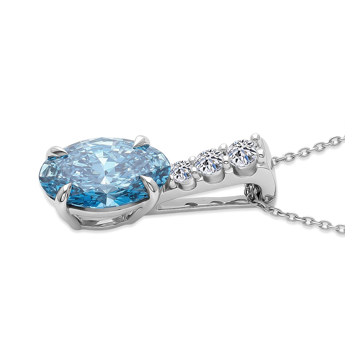 Luxuriant Lab Grown Blue Diamond and Lab Grown Diamond VS 3.00 ctw Pendant Necklace in Rhodium Over Sterling Silver 20 Inches (Ships in 10-12 Days) image number 3