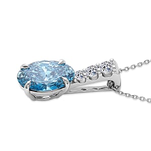 Luxuriant Lab Grown Blue Diamond (IR) and Lab Grown Diamond (VS) Pendant Necklace (20 Inches) in Rhodium Over Sterling Silver 3.00 ctw