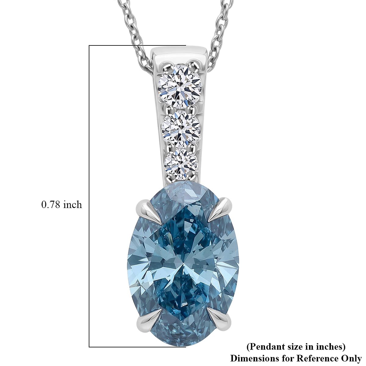 Luxuriant Lab Grown Blue Diamond (IR) and Lab Grown Diamond VS 3.00 ctw Pendant Necklace in Rhodium Over Sterling Silver 20 Inches