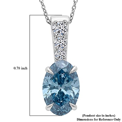 Luxuriant Lab Grown Blue Diamond (IR) and Lab Grown Diamond VS 3.00 ctw Pendant Necklace in Rhodium Over Sterling Silver 20 Inches