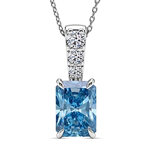 Luxuriant Lab Grown Blue Diamond and Lab Grown Diamond VS 3.00 ctw Pendant Necklace in Rhodium Over Sterling Silver 20 Inches (Ships in 10-12 Days)