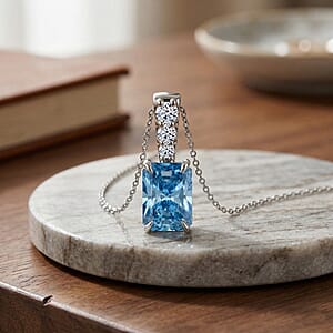 Luxuriant Lab Grown Blue Diamond and Lab Grown Diamond VS 3.00 ctw Pendant Necklace in Rhodium Over Sterling Silver 20 Inches (Ships in 10-12 Days)
