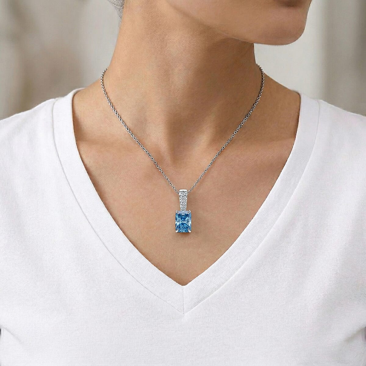Luxuriant Lab Grown Blue Diamond and Lab Grown Diamond VS 3.00 ctw Pendant Necklace in Rhodium Over Sterling Silver 20 Inches (Ships in 10-12 Days) image number 2