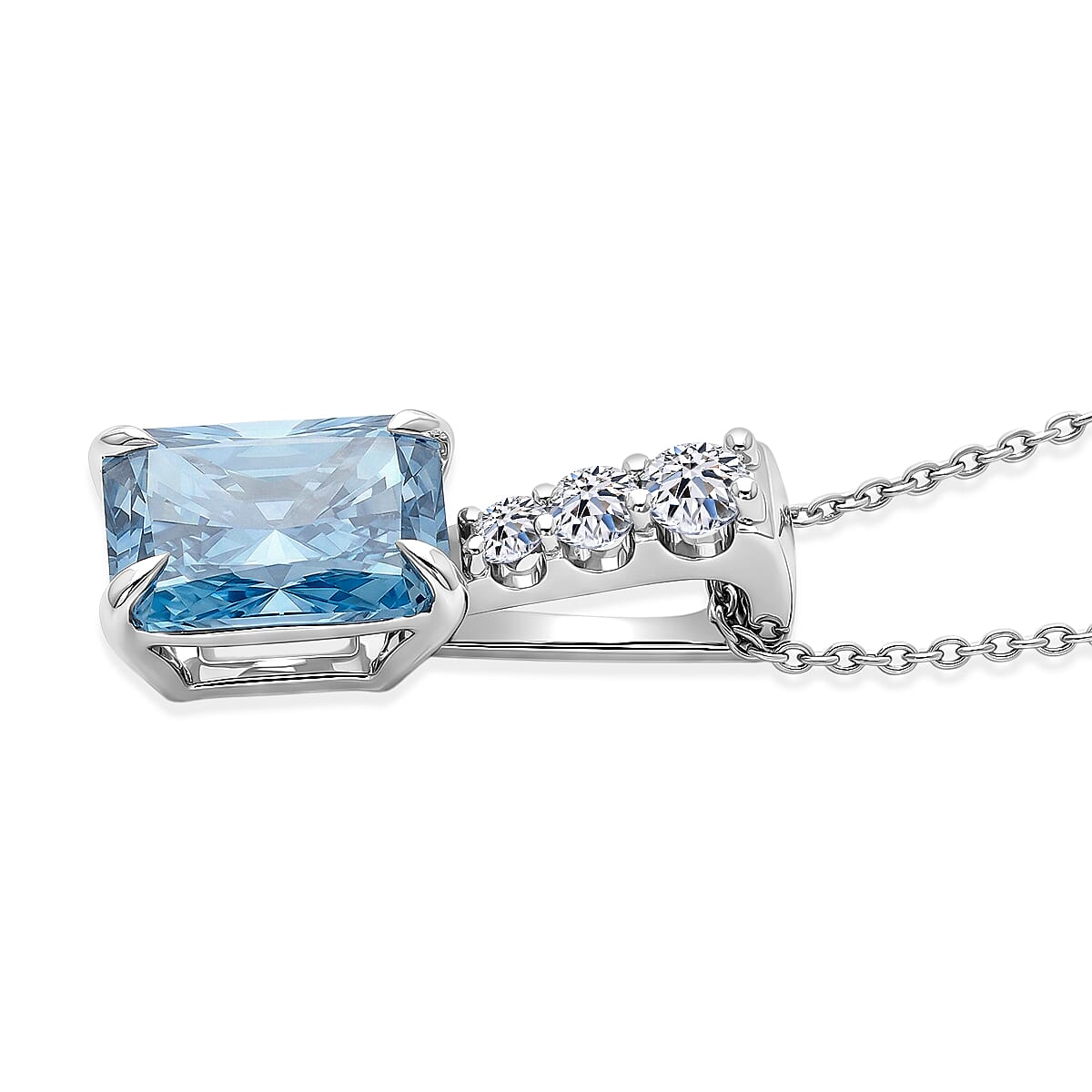 Luxuriant Lab Grown Blue Diamond and Lab Grown Diamond VS 3.00 ctw Pendant Necklace in Rhodium Over Sterling Silver 20 Inches (Ships in 10-12 Days) image number 3
