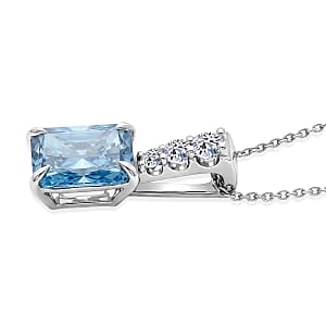 Luxuriant Lab Grown Blue Diamond and Lab Grown Diamond VS 3.00 ctw Pendant Necklace in Rhodium Over Sterling Silver 20 Inches (Ships in 10-12 Days)