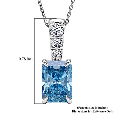 Luxuriant Lab Grown Blue Diamond (IR) and Lab Grown Diamond VS 3.00 ctw Pendant Necklace in Rhodium Over Sterling Silver 20 Inches