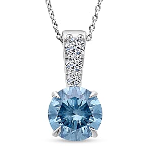 Luxuriant Lab Grown Royal Blue Diamond and Lab Grown Diamond VS 3.00 ctw Pendant Necklace in Rhodium Over Sterling Silver 20 Inches (Ships in 10-12 Days)