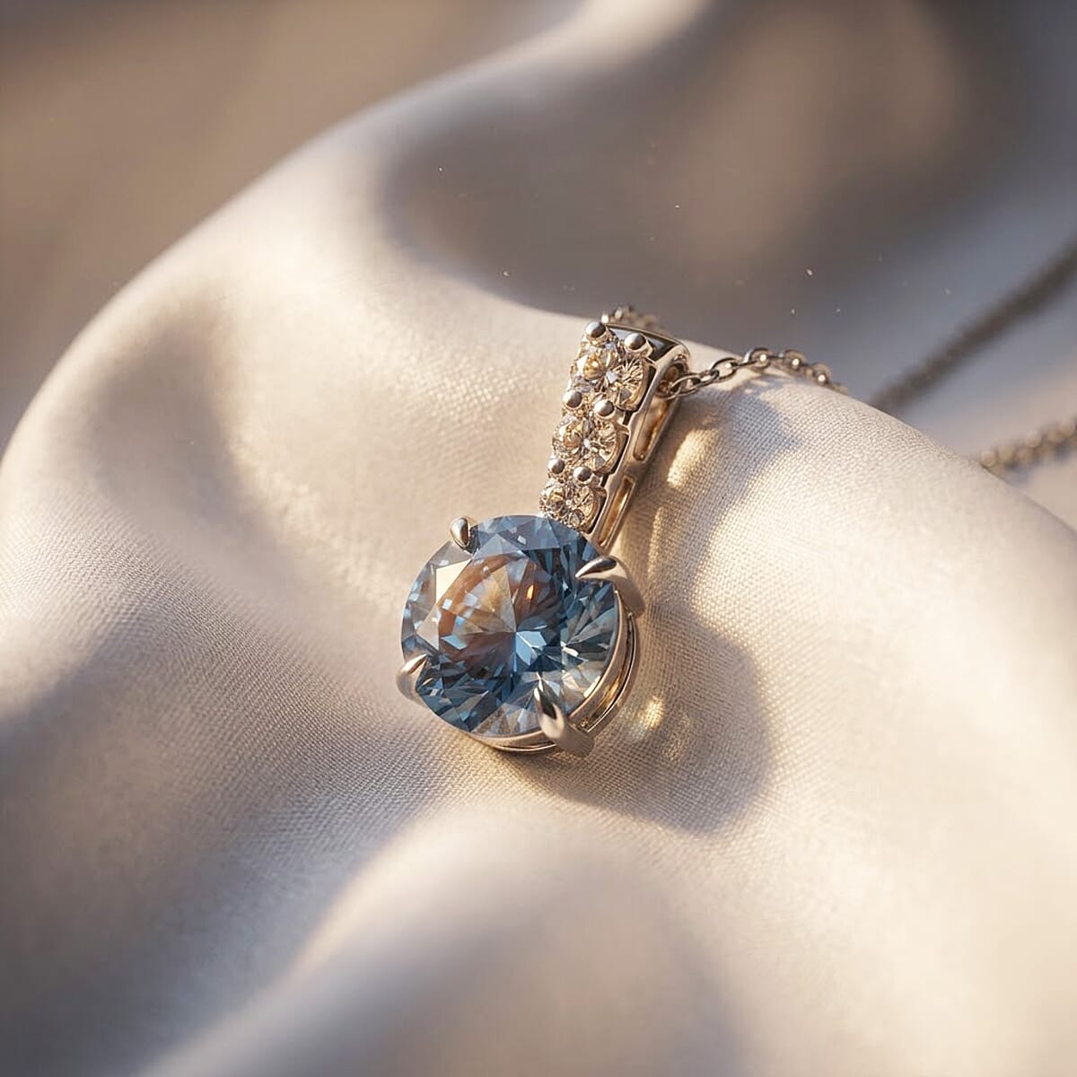 Luxuriant Lab Grown Royal Blue Diamond and Lab Grown Diamond VS 3.00 ctw Pendant Necklace in Rhodium Over Sterling Silver 20 Inches (Ships in 10-12 Days) image number 1