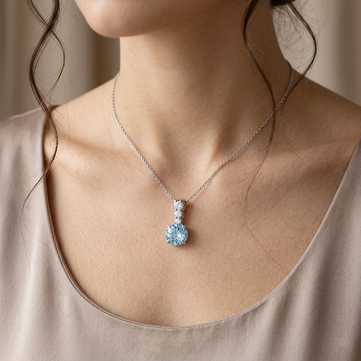 Luxuriant Lab Grown Royal Blue Diamond and Lab Grown Diamond VS 3.00 ctw Pendant Necklace in Rhodium Over Sterling Silver 20 Inches (Ships in 10-12 Days) image number 2