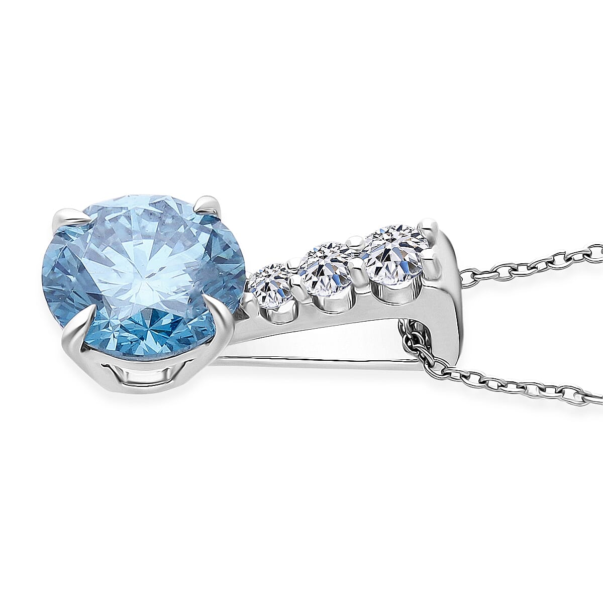 Luxuriant Lab Grown Royal Blue Diamond and Lab Grown Diamond VS 3.00 ctw Pendant Necklace in Rhodium Over Sterling Silver 20 Inches (Ships in 10-12 Days) image number 3
