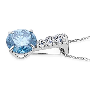 Luxuriant Lab Grown Royal Blue Diamond and Lab Grown Diamond VS 3.00 ctw Pendant Necklace in Rhodium Over Sterling Silver 20 Inches (Ships in 10-12 Days)