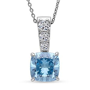 Luxuriant Lab Grown Blue Diamond and Lab Grown Diamond VS 3.00 ctw Pendant Necklace in Rhodium Over Sterling Silver 20 Inches (Ships in 10-12 Days)