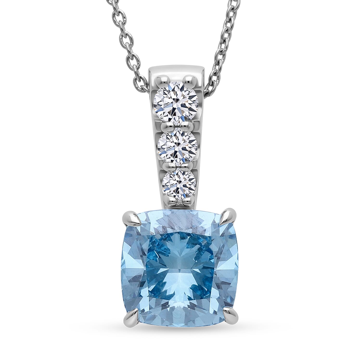 Luxuriant Lab Grown Blue Diamond and Lab Grown Diamond VS 3.00 ctw Pendant Necklace in Rhodium Over Sterling Silver 20 Inches