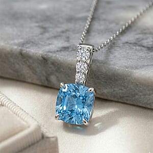 Luxuriant Lab Grown Blue Diamond and Lab Grown Diamond VS 3.00 ctw Pendant Necklace in Rhodium Over Sterling Silver 20 Inches (Ships in 10-12 Days)