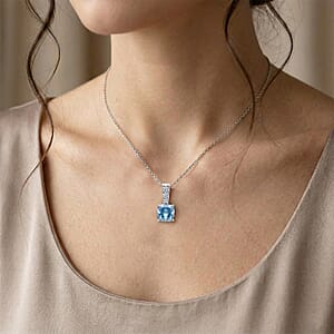 Luxuriant Lab Grown Blue Diamond and Lab Grown Diamond VS 3.00 ctw Pendant Necklace in Rhodium Over Sterling Silver 20 Inches (Ships in 10-12 Days)
