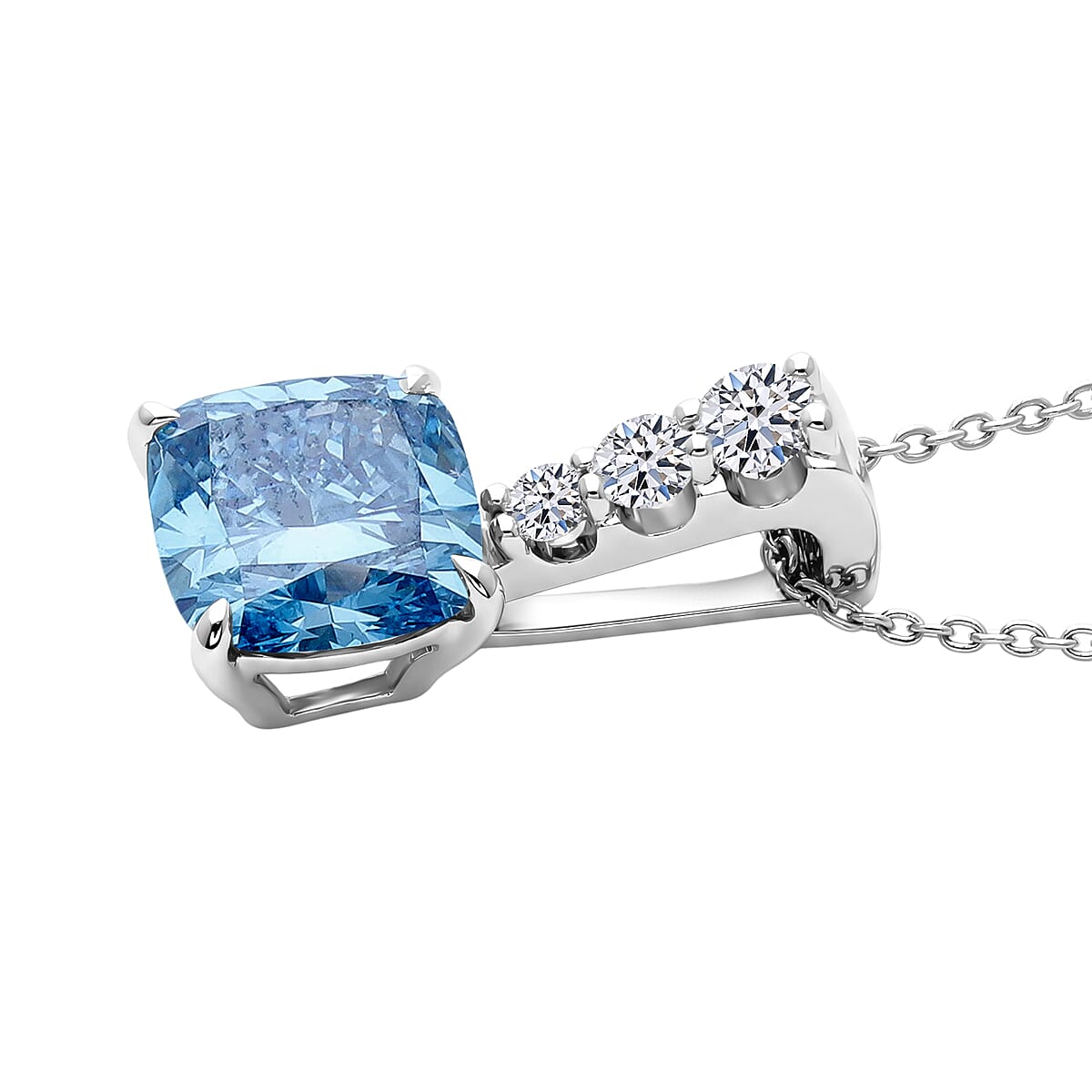 Luxuriant Lab Grown Blue Diamond and Lab Grown Diamond VS 3.00 ctw Pendant Necklace in Rhodium Over Sterling Silver 20 Inches (Ships in 10-12 Days) image number 3
