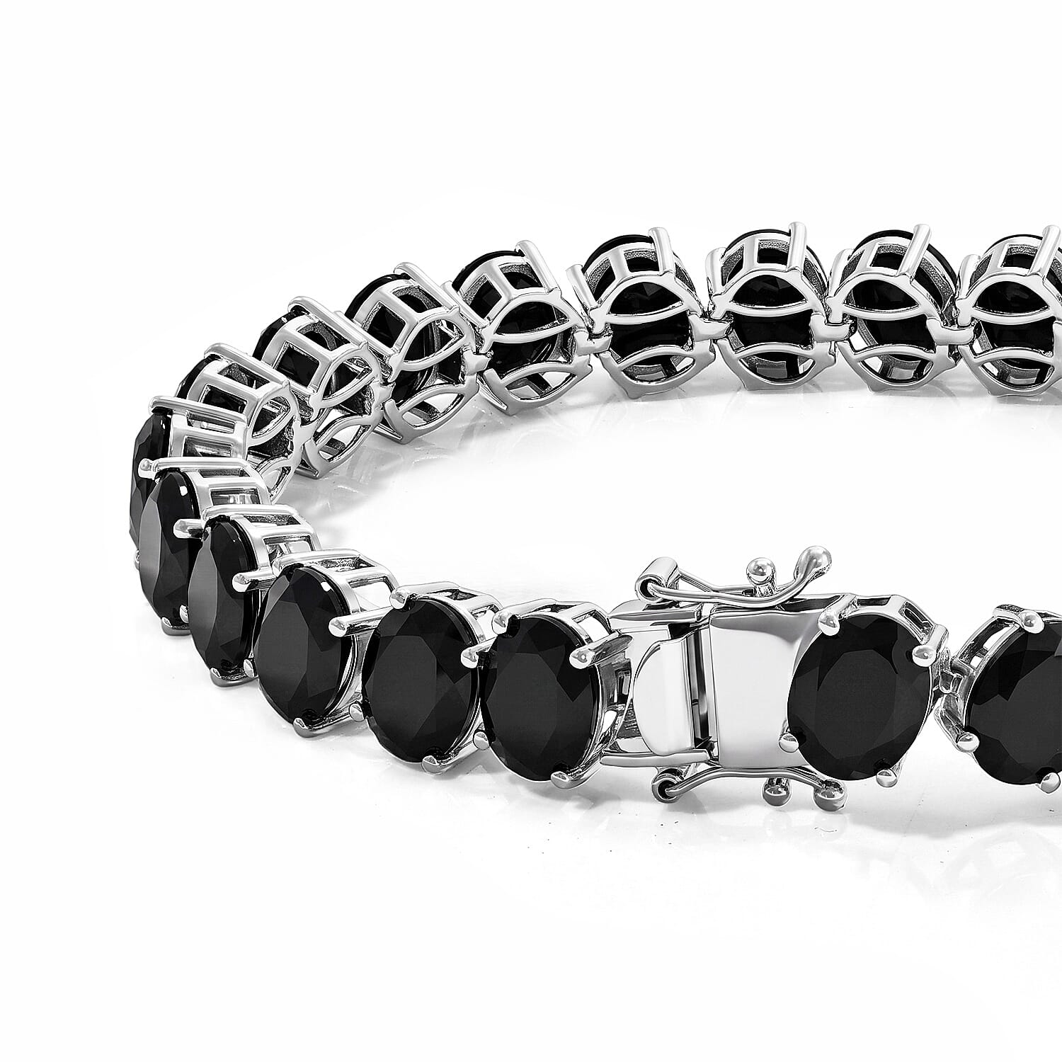 EverTrue Thai Black Spinel 52.30 ctw Bracelet (6.50In) and Solitaire Stud Earrings in Platinum Bond