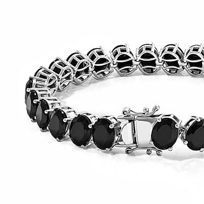 EverTrue Thai Black Spinel 52.30 ctw Bracelet (6.50In) and Solitaire Stud Earrings in Platinum Bond