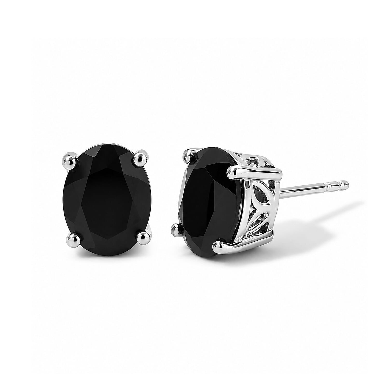 EverTrue Thai Black Spinel 52.30 ctw Bracelet (6.50In) and Solitaire Stud Earrings in Platinum Bond