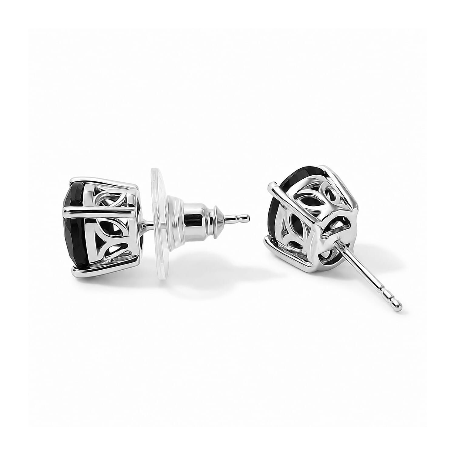 EverTrue Thai Black Spinel 52.30 ctw Bracelet (6.50In) and Solitaire Stud Earrings in Platinum Bond