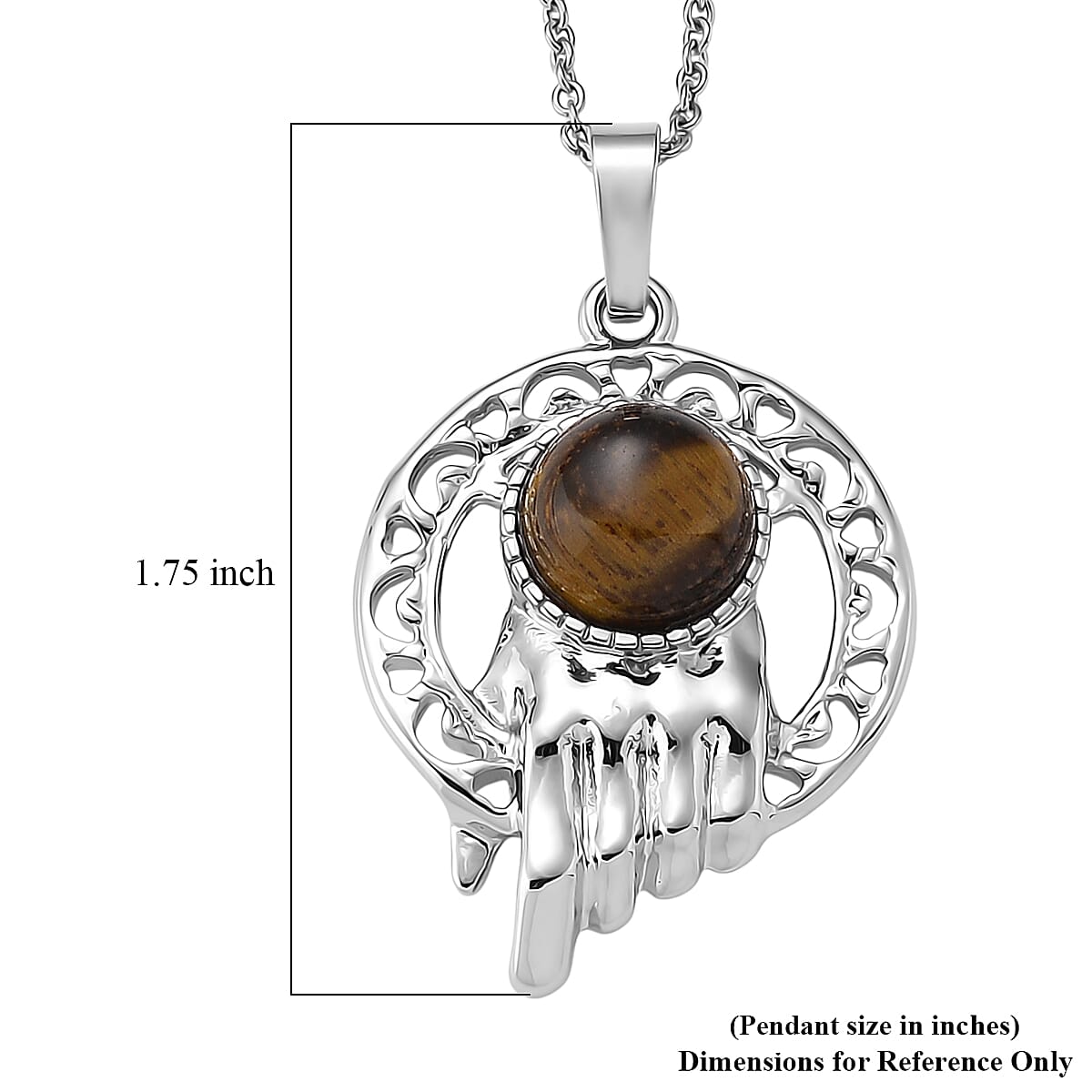 Yellow Tigers Eye 10.00 ctw Pendant in Silvertone with Stainless Steel Necklace 20 Inches