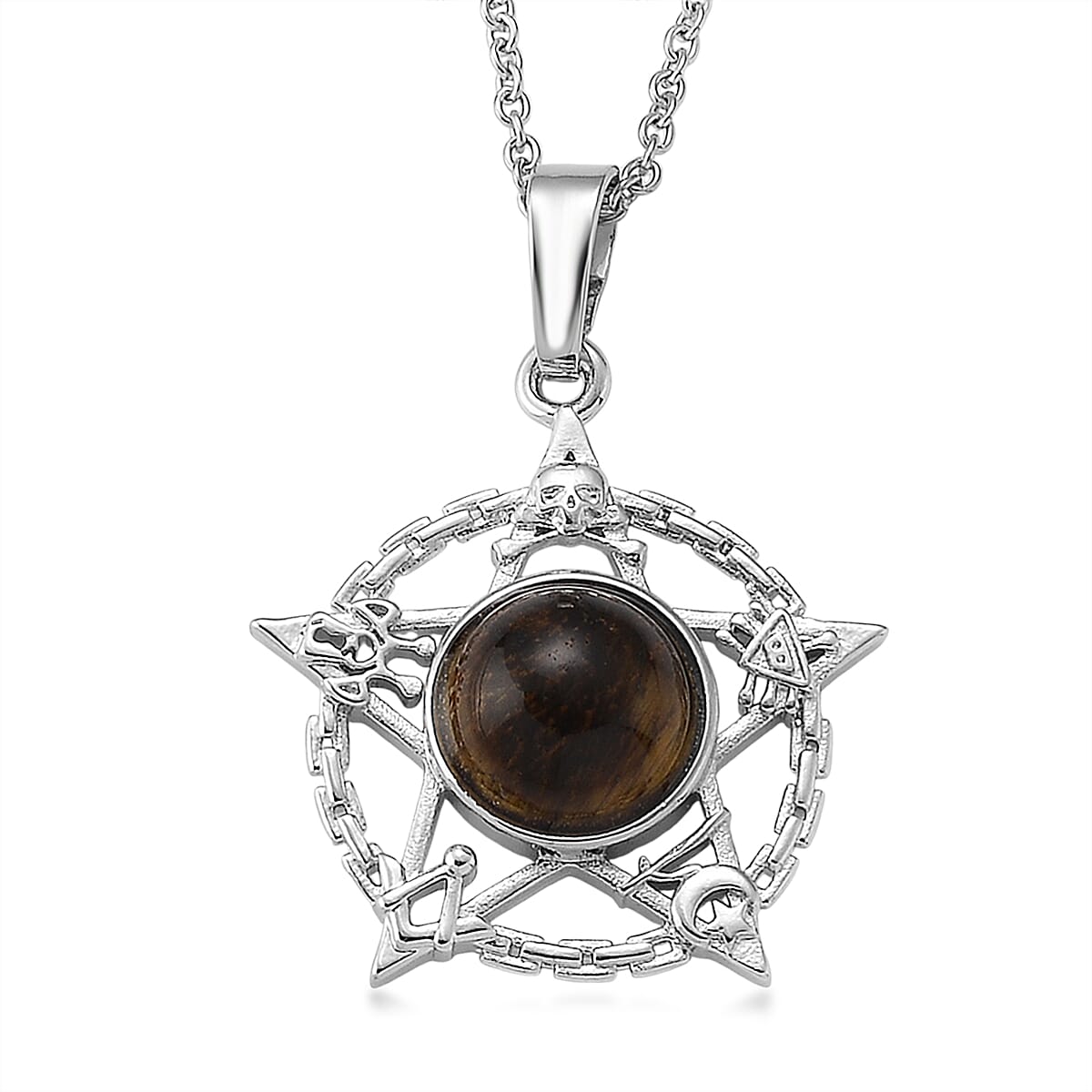 Yellow Tigers Eye 8.00 ctw Pendant in Silvertone with Stainless Steel Necklace 20 Inches