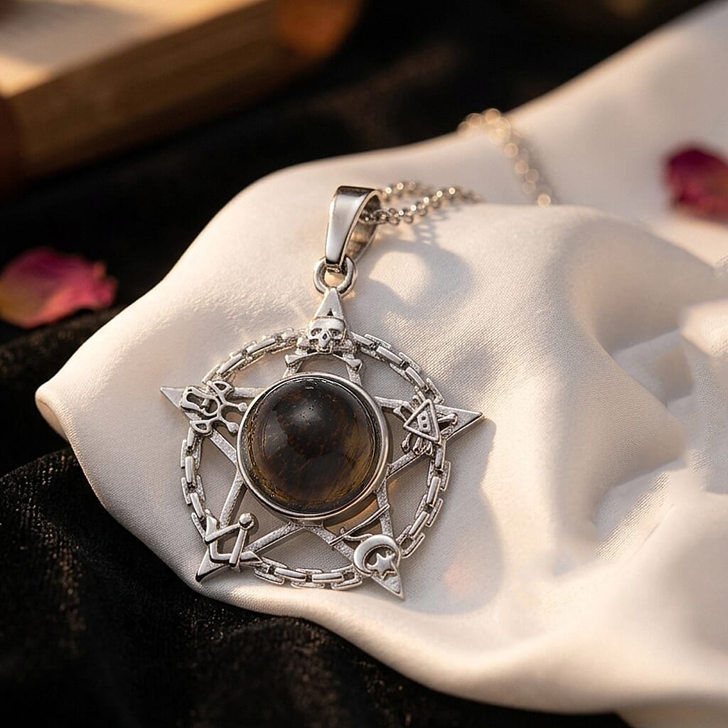 Yellow Tigers Eye 8.00 ctw Pendant in Silvertone with Stainless Steel Necklace 20 Inches