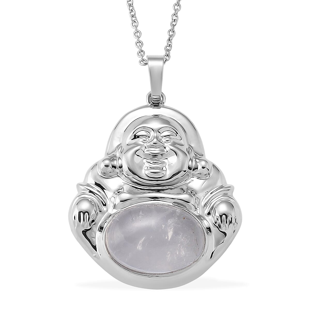 White Crystal Quartz 20.00 ctw Pendant in Silvertone with Stainless Steel Necklace 20 Inches