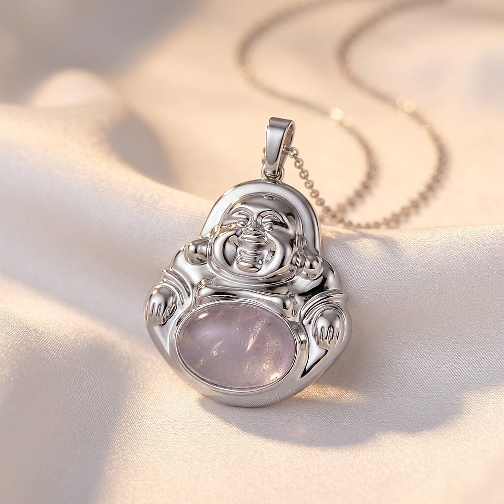 White Crystal Quartz 20.00 ctw Pendant in Silvertone with Stainless Steel Necklace 20 Inches