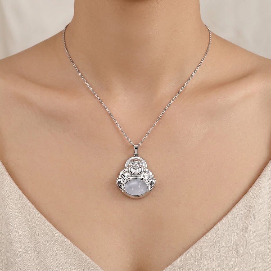 White Crystal Quartz 20.00 ctw Pendant in Silvertone with Stainless Steel Necklace 20 Inches