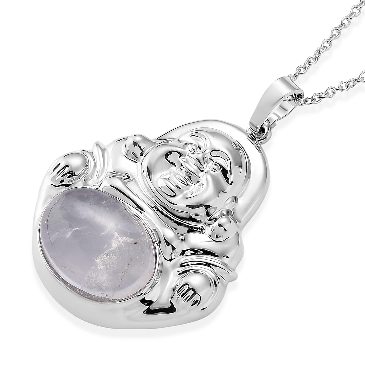 White Crystal Quartz 20.00 ctw Pendant in Silvertone with Stainless Steel Necklace 20 Inches