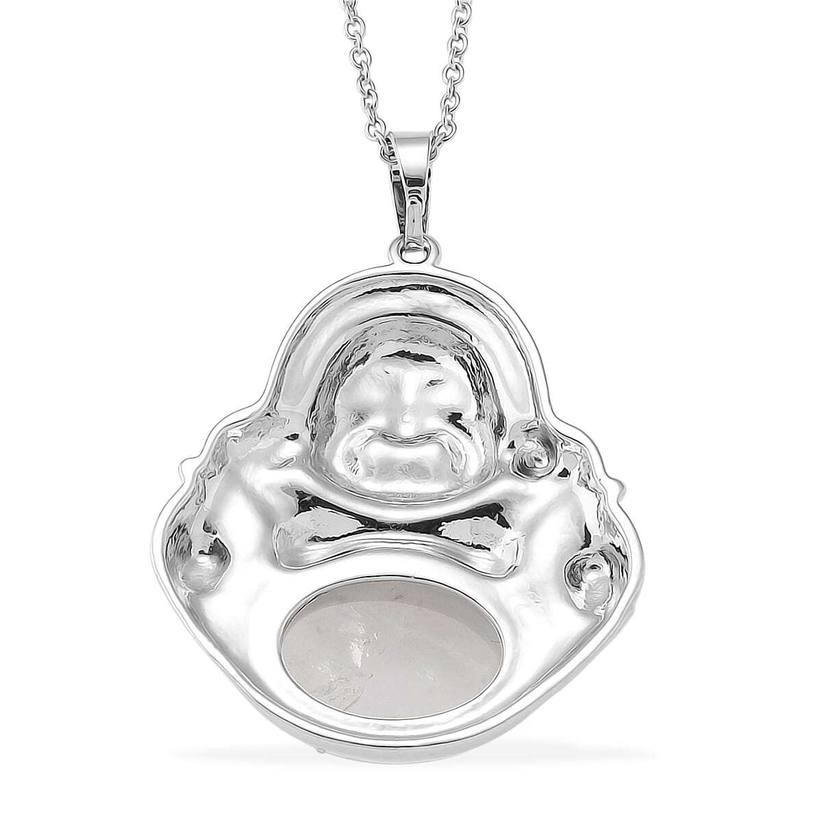 White Crystal Quartz 20.00 ctw Pendant in Silvertone with Stainless Steel Necklace 20 Inches