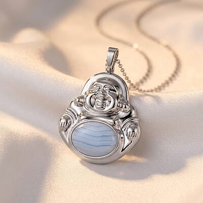 Opalite 20.00 ctw Pendant in Silvertone with Stainless Steel Necklace 20 Inches