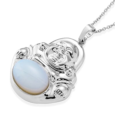 Opalite 20.00 ctw Pendant in Silvertone with Stainless Steel Necklace 20 Inches