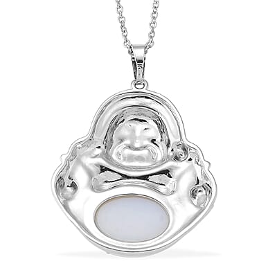 Opalite 20.00 ctw Pendant in Silvertone with Stainless Steel Necklace 20 Inches