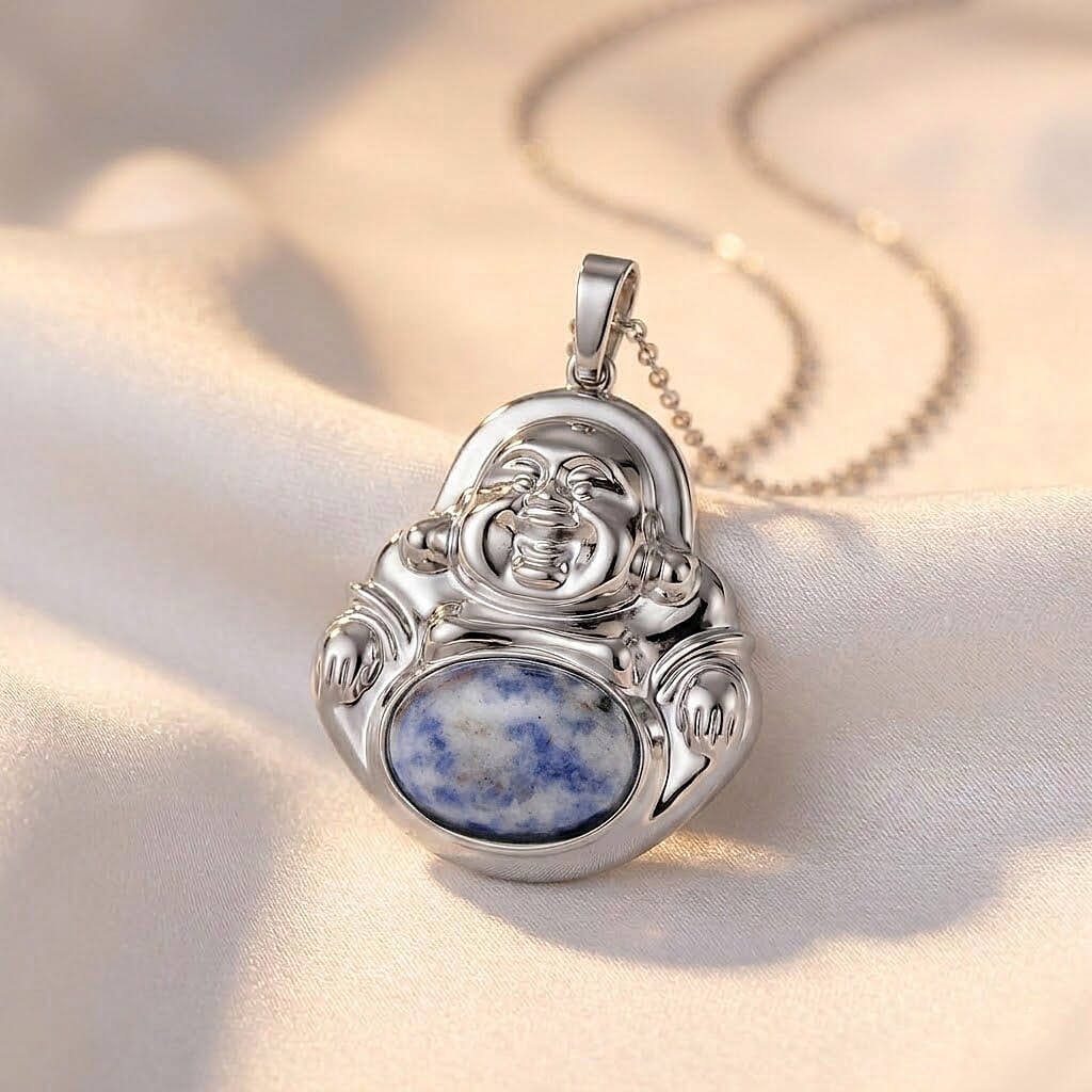 Blue Sodalite 20.00 ctw Pendant in Silvertone with Stainless Steel Necklace 20 Inches
