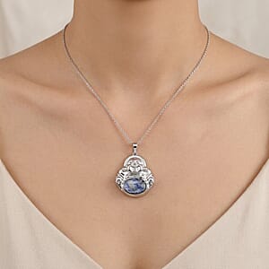 Blue Sodalite 20.00 ctw Pendant in Silvertone with Stainless Steel Necklace 20 Inches
