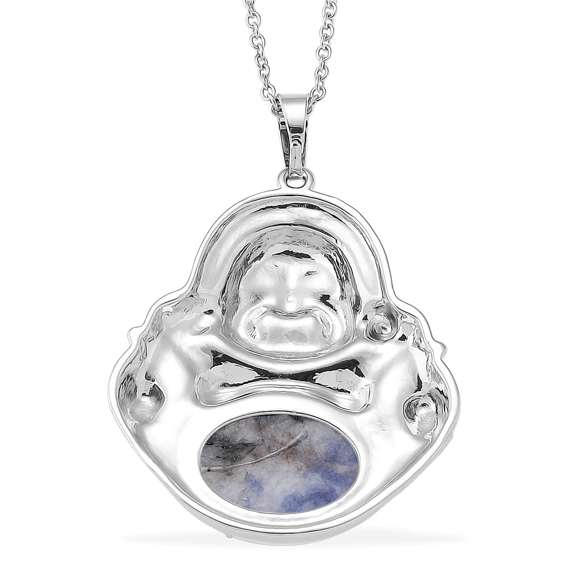 Blue Sodalite 20.00 ctw Pendant in Silvertone with Stainless Steel Necklace 20 Inches